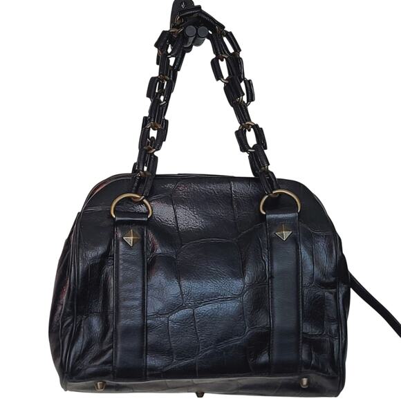 Vintage Betsy Johnson Chains Studs Croc Print Leather Multi-Sectional Punk Bag - Picture 6 of 16